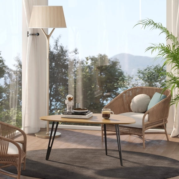 Manxile Mid Century Modern Wood Tripod Coffee Table Natural Coffee Table for Living Room Small Place