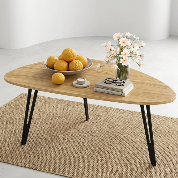 Manxile Mid Century Coffee Table for Living Room, Triangle Coffee Table for Small Space, Natural Oak