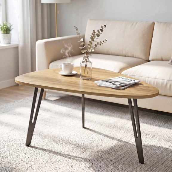 Manxile Mid Century Modern Coffee Table for Living Room Rustic Oval Coffee Table for Small Space Home Office
