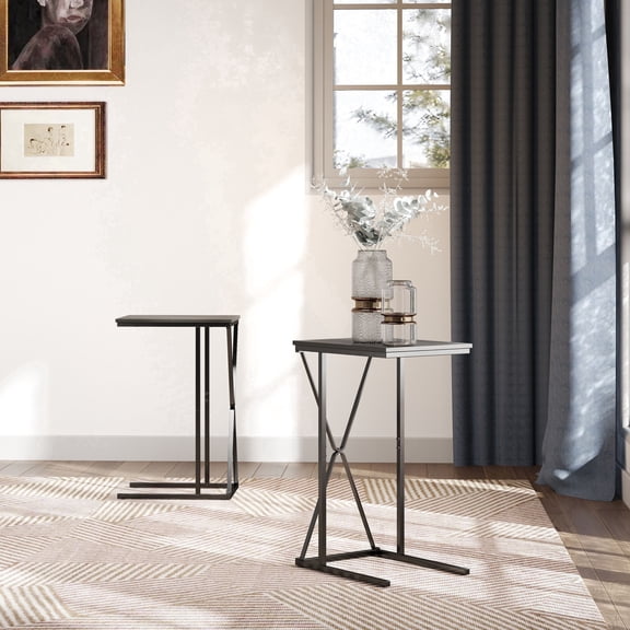 Manxile Set of 2 C Shaped End Table Metal Side Table for Sofa,Couch, Bedroom,Living Room, Black&Brown
