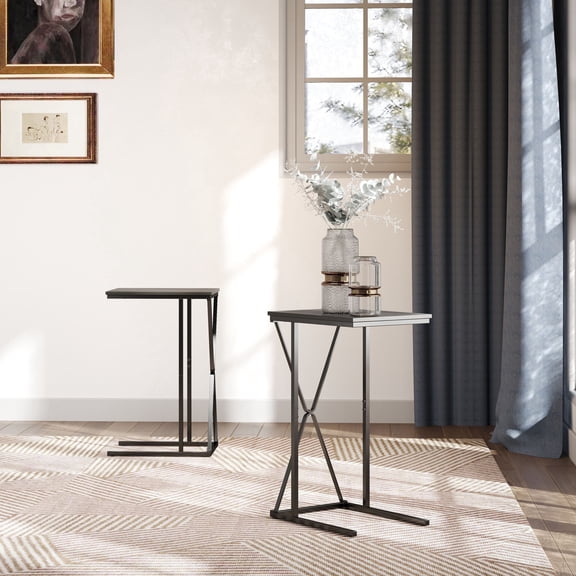 Manxile Set of 2 C Shaped End Table Metal Side Table for Sofa,Couch, Bedroom,Living Room, Black&Brown