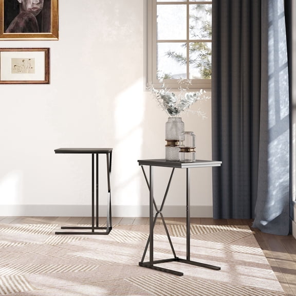 Manxile Set of 2 C Shaped End Table Metal Side Table for Sofa,Couch, Bedroom,Living Room, Black&Brown