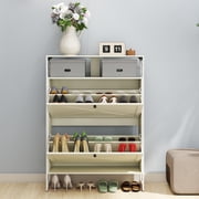 Manora Shoe Storage Cabinet with 2 Flip Drawers and Open Storage, Farmhouse Shoe Cabinet for Entryway Hallway,White