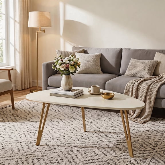 Manxile Modern White Coffee Table for Small Spaces, Small Triangle Coffee Table for Living Room,Home Office, Gold Legs