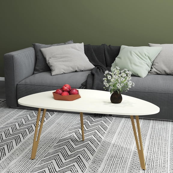 Manxile Small Oval Coffee Table White, Modern Coffee Tables for Living Room, Office Coffee Table Small Space