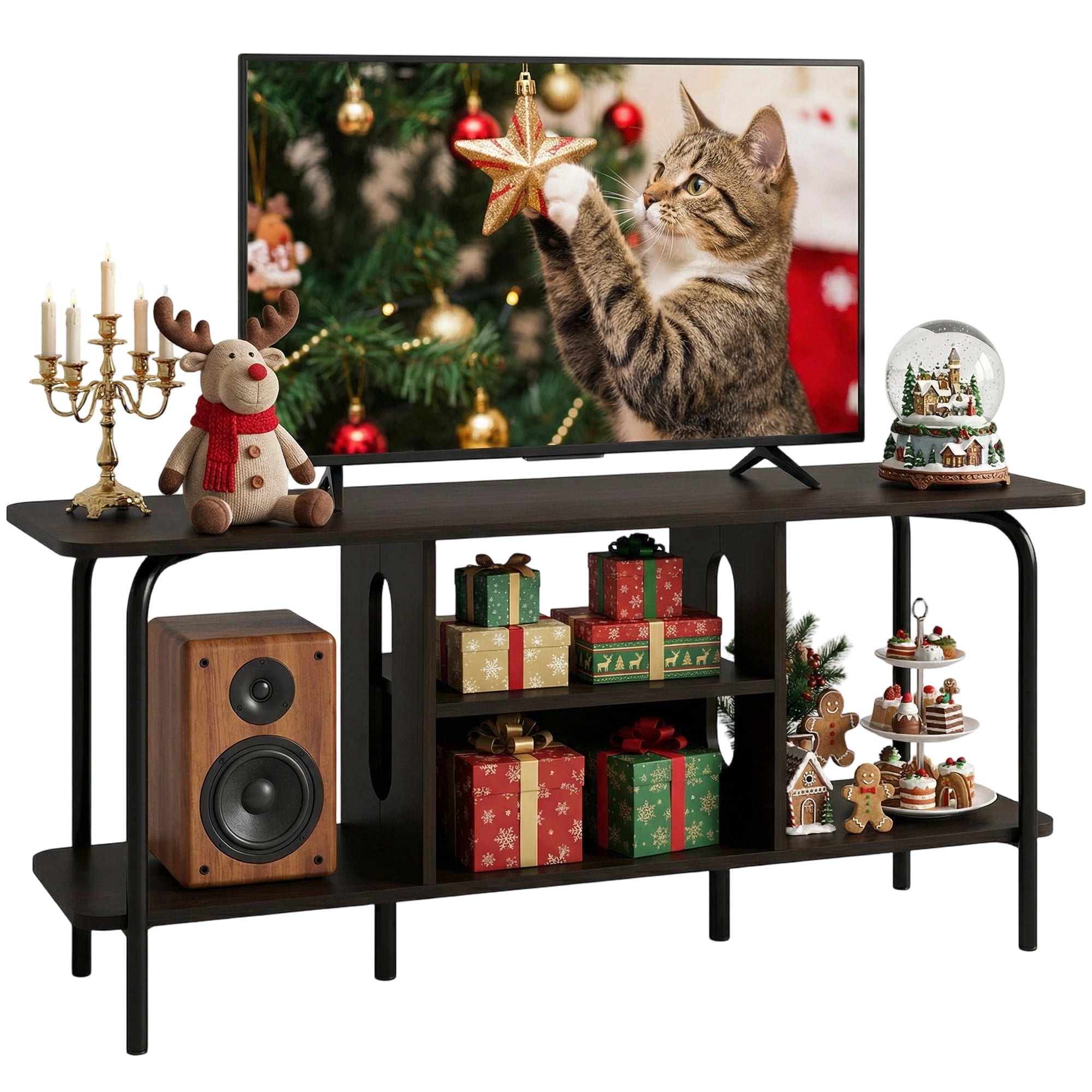 Manxile TV Stand for 55 inch, Modern Entertainment Center 3-Tier TV Console Table with Open Shelf for Living Room,Black