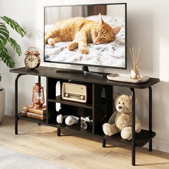 Manora TV Stand for TVs up to 55 Inch, Modern Entertainment Center with Open Storage Shelves, TV Media Console Table for Living Room, Bedroom, Black