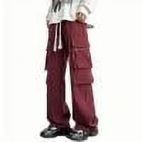 Mans Cargo Pants Solid Color Drawstring Waterproof Pocket Pants Burgundy
