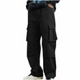 thumbnail image 1 of Mans Cargo Pants Solid Color Zipper Pocket Work Straight Tube Clothes Trousers Black, 1 of 4