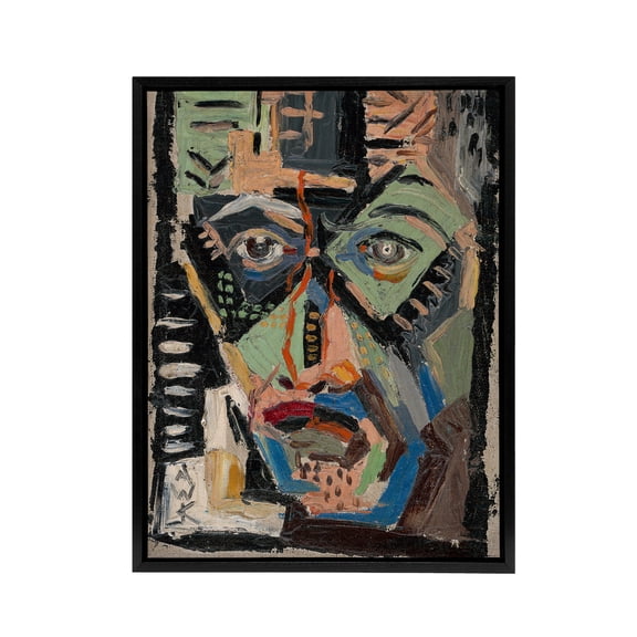 Mans Face Abstract Painting Kubincan Black Framed Canvas Wall Art Print 24x32"