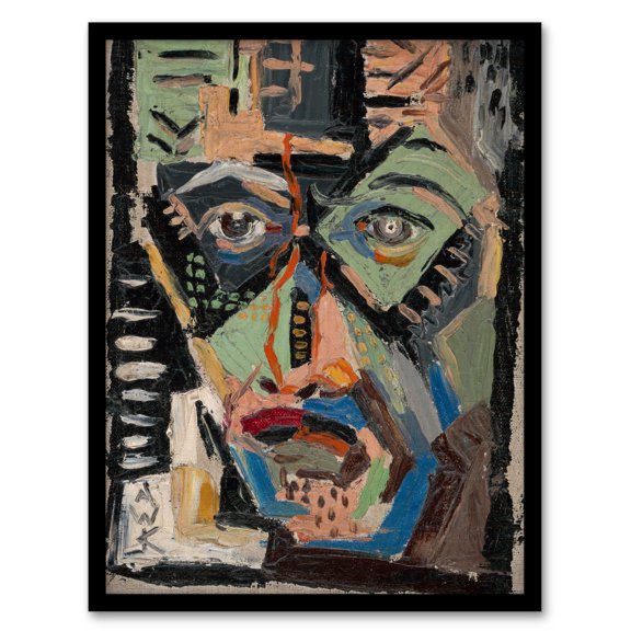Mans Face Abstract Painting Kubincan Framed Wall Art Print A4