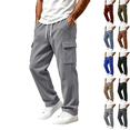 thumbnail image 1 of Mans Fleece Cargo Sweatpants Solid Color Baggy Straight Wide Leg Pant Lightweight Athletic Open Bottom sweat pants with Pockets, 1 of 10