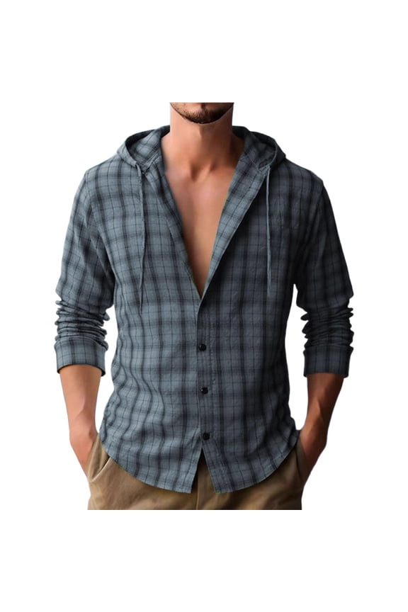 Mans Long Sleeve Shirt, Checkered Button Up Shirt Men Long Sleeve Casual Plaid Shirt Cowboy Work Shirts Transitional Weather no Pockets