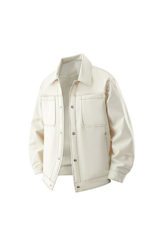 Mans Long Sleeve Shirt, Men'S Casual Lapel Jacket Solid Buttons Loose Outerwear With Patch Pockets