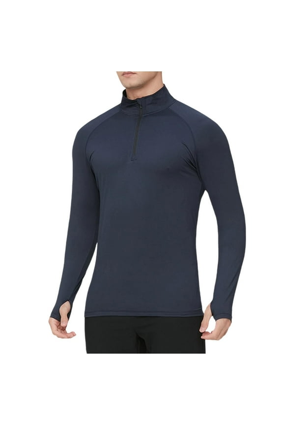 Mans Long Sleeve Shirt, Mens Quarter Zip Pullover Top Long Sleeve Athletic Compression Shirt Mock Neck Workout Sweatshirt with Thumbs Holes