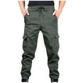 thumbnail image 1 of Mans Winter Cargo Pants Pockets Drawstring Elastic Waist Workwear Pants Olive Green, 1 of 7
