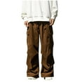 thumbnail image 1 of Mans Winter Pants Cargo Velvet Pockets Elastic Waist High Waist Straight-Leg Workwear Pants A-Brown, 1 of 8