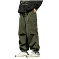 thumbnail image 1 of Mans Winter Pants Cargo Velvet Pockets Elastic Waist High Waist Straight-Leg Workwear Pants B-Olive Green, 1 of 8