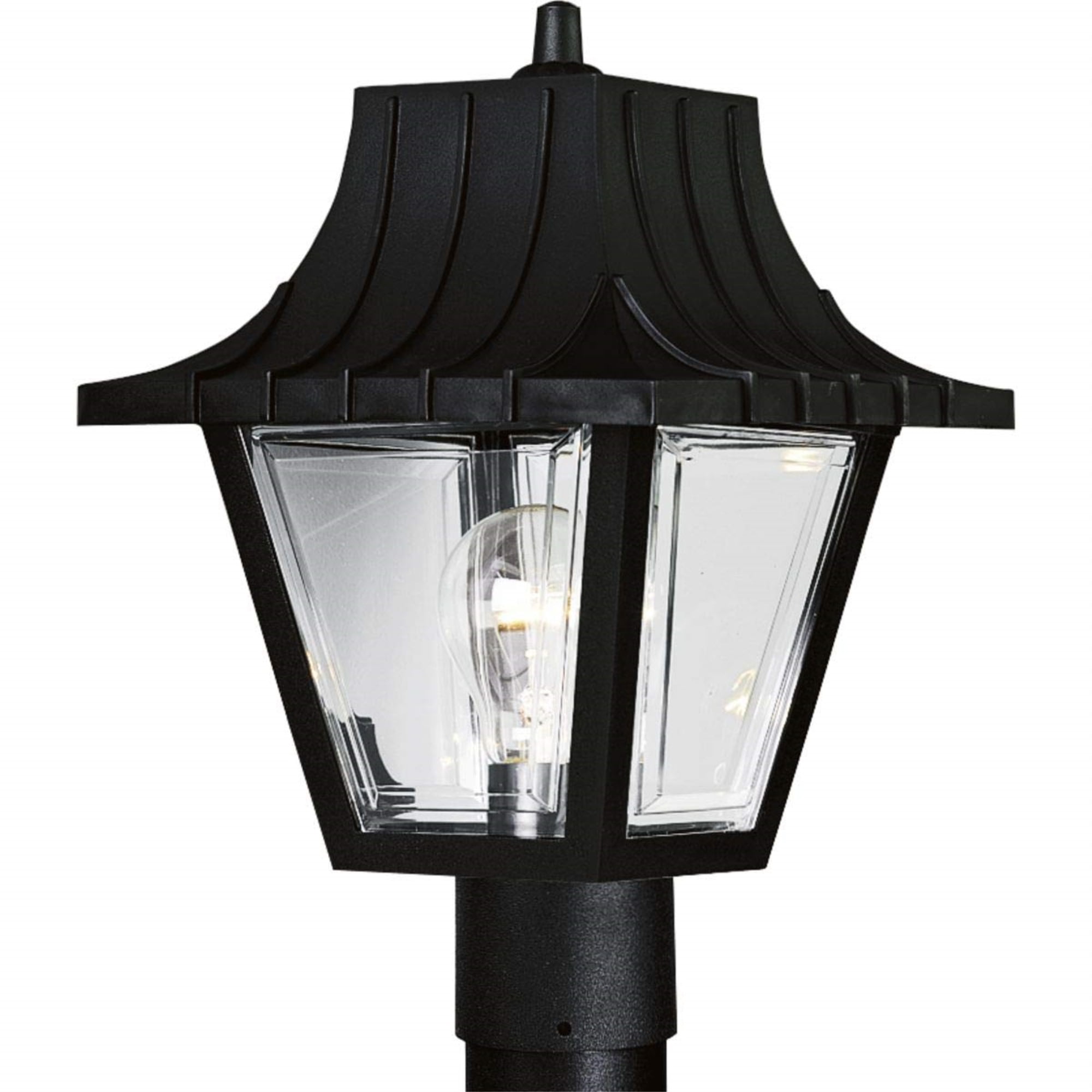 Mansard Black Resin Outdoor Post Lantern with Clear Acrylic Panels
