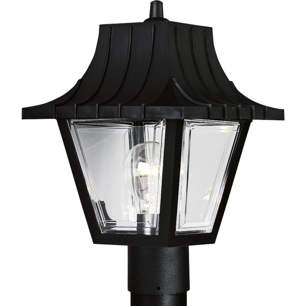 Mansard Black Resin Outdoor Post Lantern with Clear Acrylic Panels