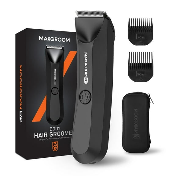 Maxgroom Body Hair Groomer for Men, IPX7 Waterproof Pubic & Groin Hair Trimmer- Electric Ball Shaver with LED Light, Ceramic Blade, USB Rechargeable & Travel Pouch