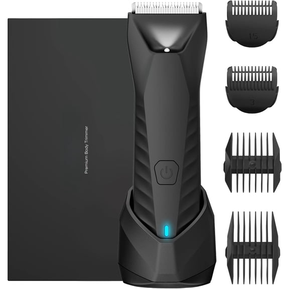 Manscape  & Pubic Hair Trimmer for Men,  Groin Hair Trimmer, Replaceable Ceramic  Heads, for Wet/Dry Use,Standing Recharge Dock,90 Minutes Shaving(Black)