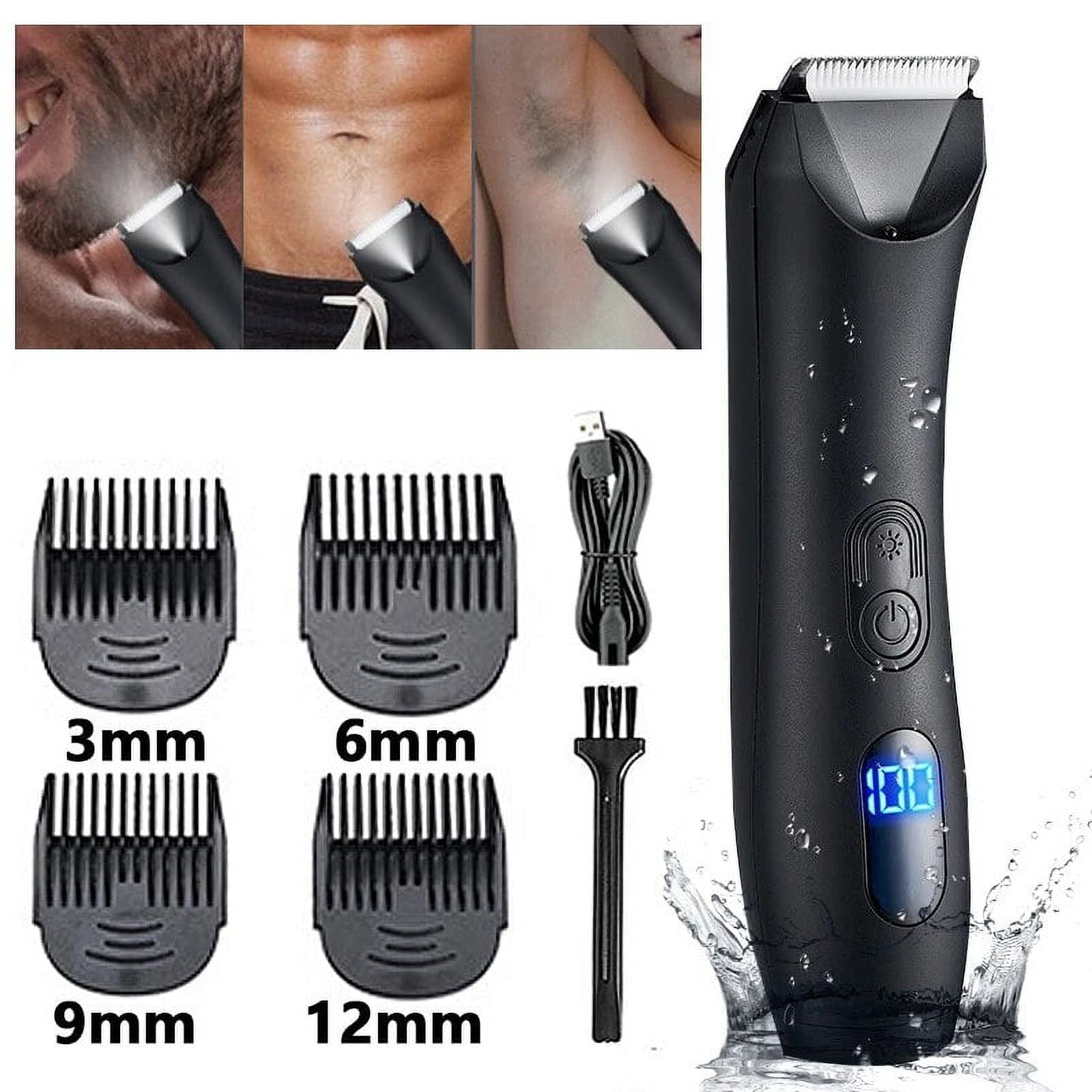 Manscape Trimmer for Men, IPX7 Waterproof Hair Trimmer for Pubic/Ball/Body/Groin/Face Grooming, Body Groomer Light&LED Display, Electric Shavers Razor/Recharge Dock,Gift for Men