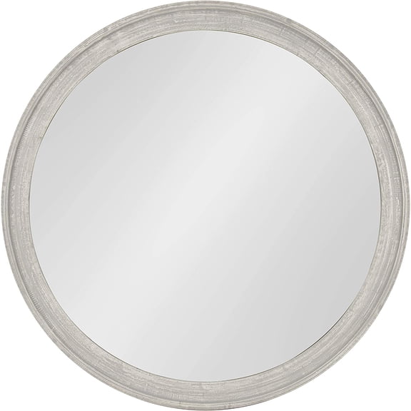 Mansell Round Wooden Decorative Accent Wall Mirror, 28 inch Diameter, Distressed Gray