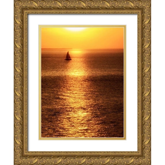 Mansfield, Kathy 12x14 Gold Ornate Wood Framed with Double Matting Museum Art Print Titled - Sailboat at Sunset I
