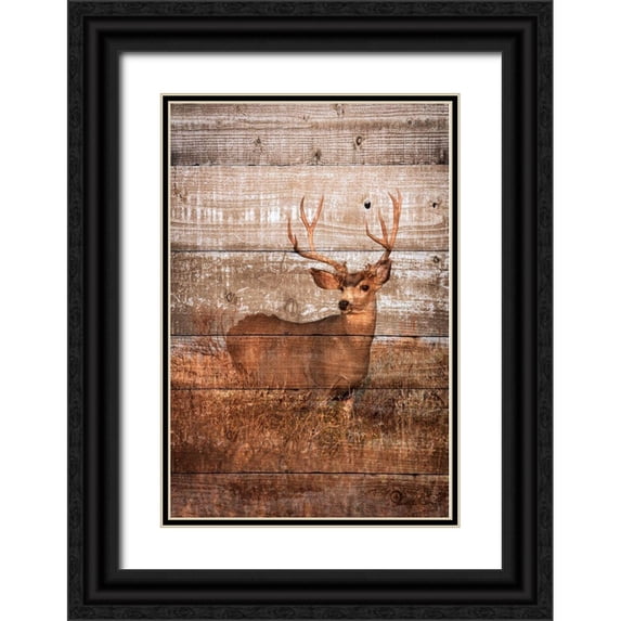 Mansfield, Kathy 13x18 Black Ornate Wood Framed with Double Matting Museum Art Print Titled - Woodland Deer