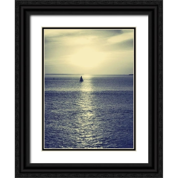 Mansfield, Kathy 15x18 Black Ornate Wood Framed with Double Matting Museum Art Print Titled - Sailboat at Blue Sunset