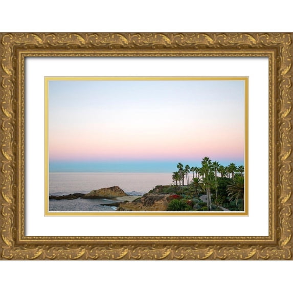 Mansfield, Kathy 18x13 Gold Ornate Wood Framed with Double Matting Museum Art Print Titled - Palm Walkway At Dusk
