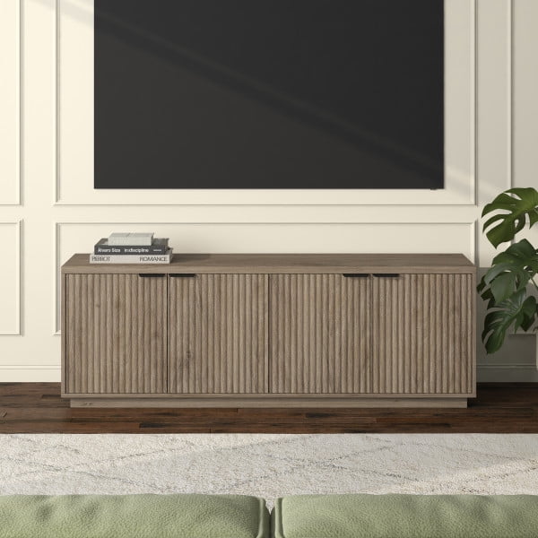 Evelyn&Zoe Mansfield Transitional TV Stand For TVs up to 78", Antiqued Gray Oak