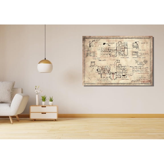 Mansion Floor Plan Video Game Blueprint Layout Map, Unframed Poster