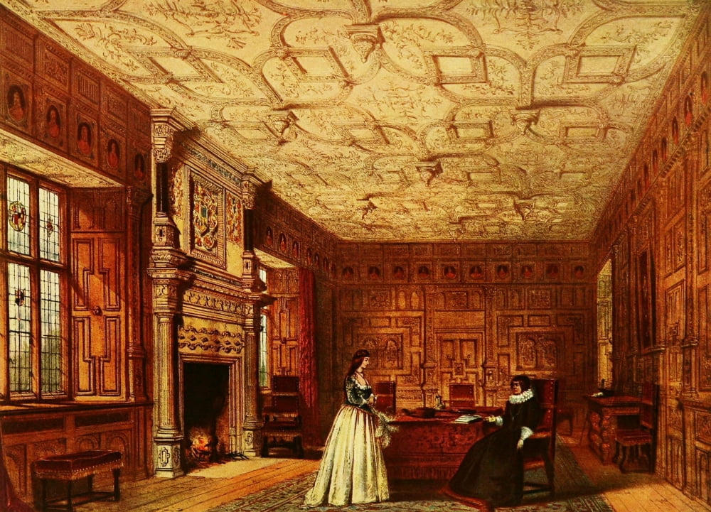 Mansions of England 1912 Chastleton drawing room Canvas Art - Joseph Nash (24 x 36)