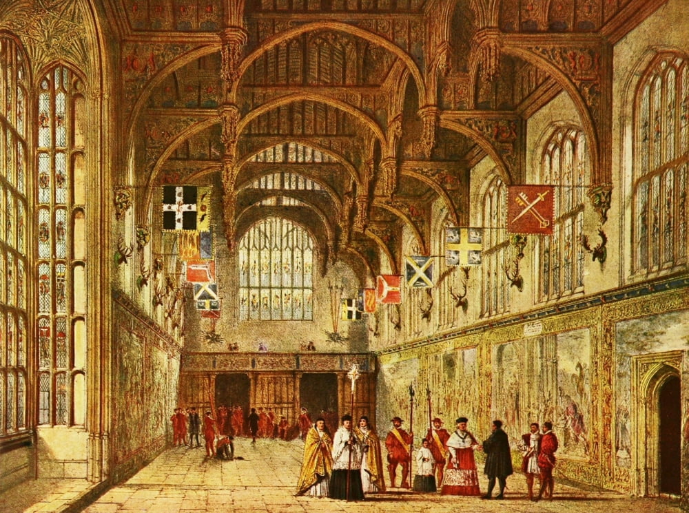 Mansions of England 1912 Hampton Court hall Canvas Art - Joseph Nash (18 x 24)