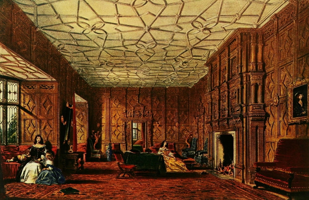 Mansions of England 1912 Levens large drawing room Canvas Art - Joseph Nash (18 x 24)
