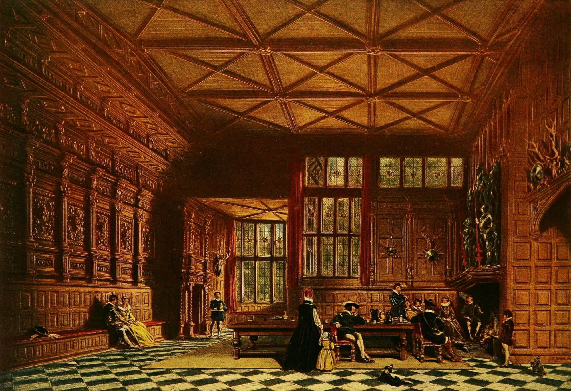 Mansions of England 1912 Speke Hall hall Canvas Art - Joseph Nash (24 x 36)