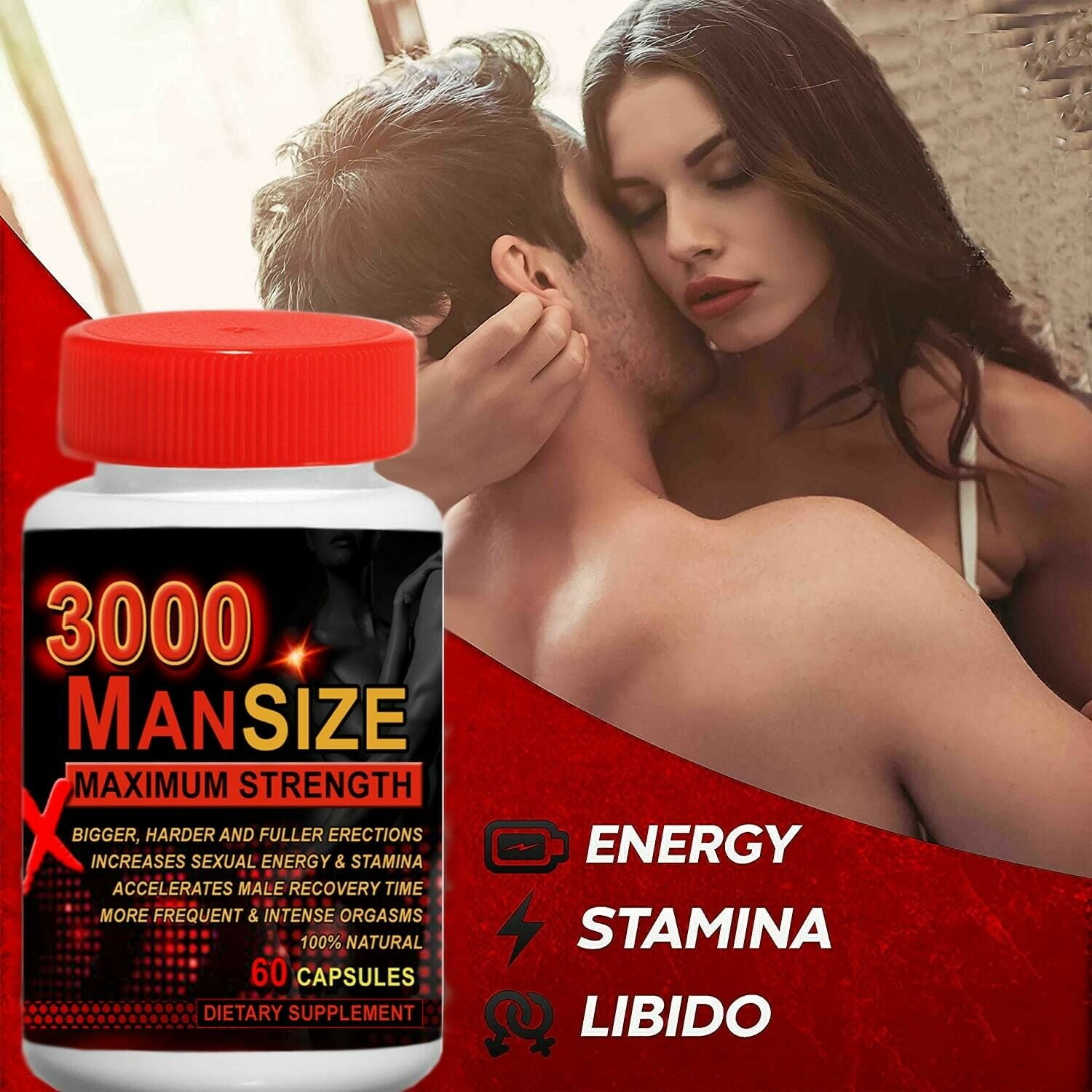 Mansize 3000 Male Supplements Multi Maca & Tribulus Formula Up to 3000mg (1 Month Supply) by Durbalife