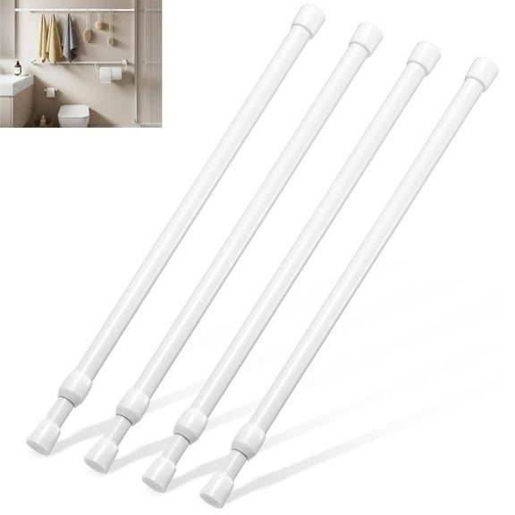 Manss 4 Pack 5/8" Spring Tension Curtain Rods, Adjustable Tension Rods White 16 to 28 Inch,No Drilling Spring Loaded Curtain Rods for Windows Doors, White