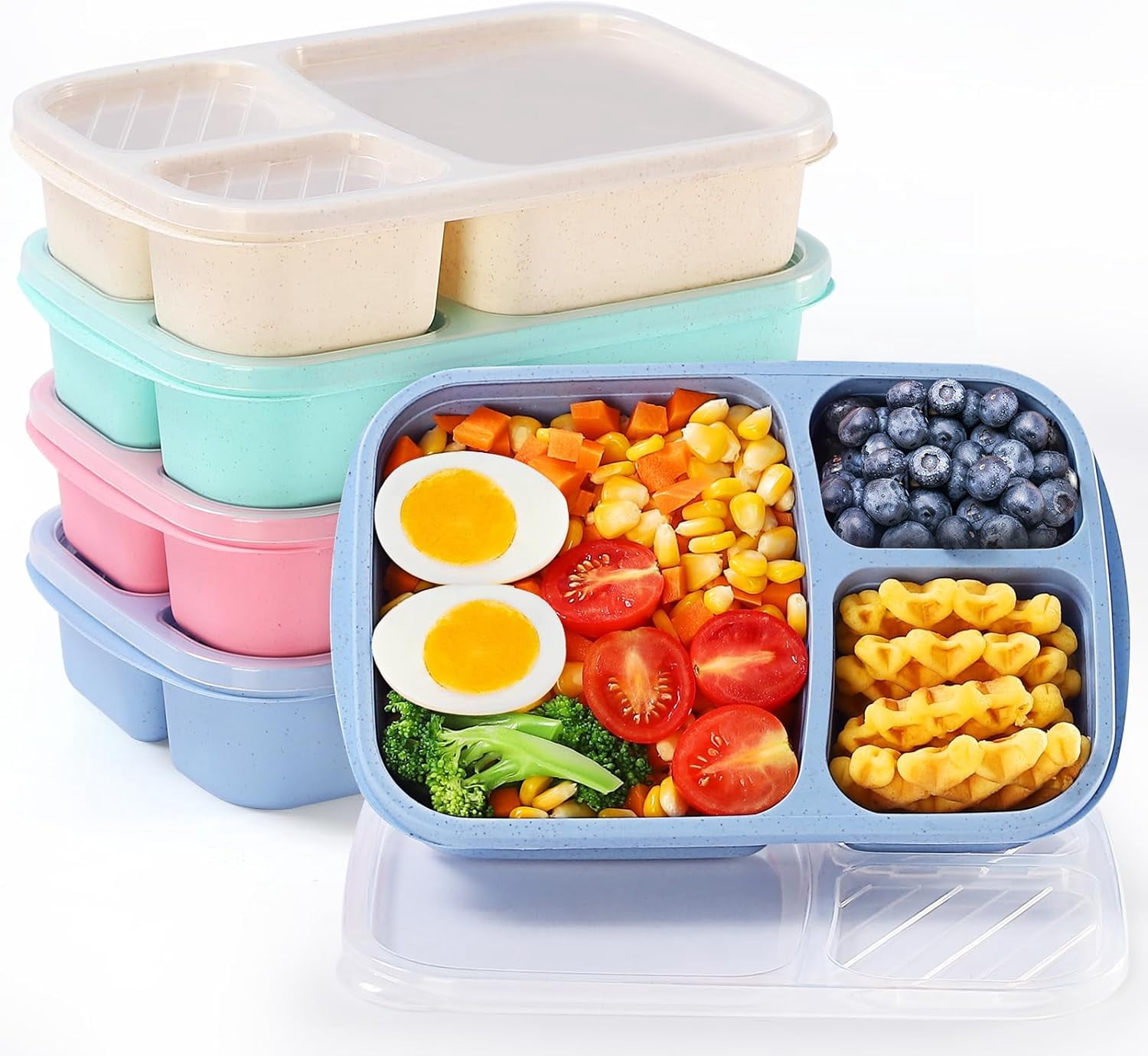Manss 4 Pack Bento Lunch Box Set, 3 Compartment Food Storage Containers ...