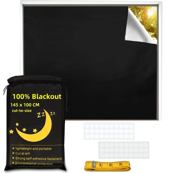 Manss 40"x57" Portable Blackout Curtains, Blinds for Windows with Stickers and Tabs, Blackout Window Shades, Curtains Easy to Cut Fit for Bedroom and TV Room (Black)