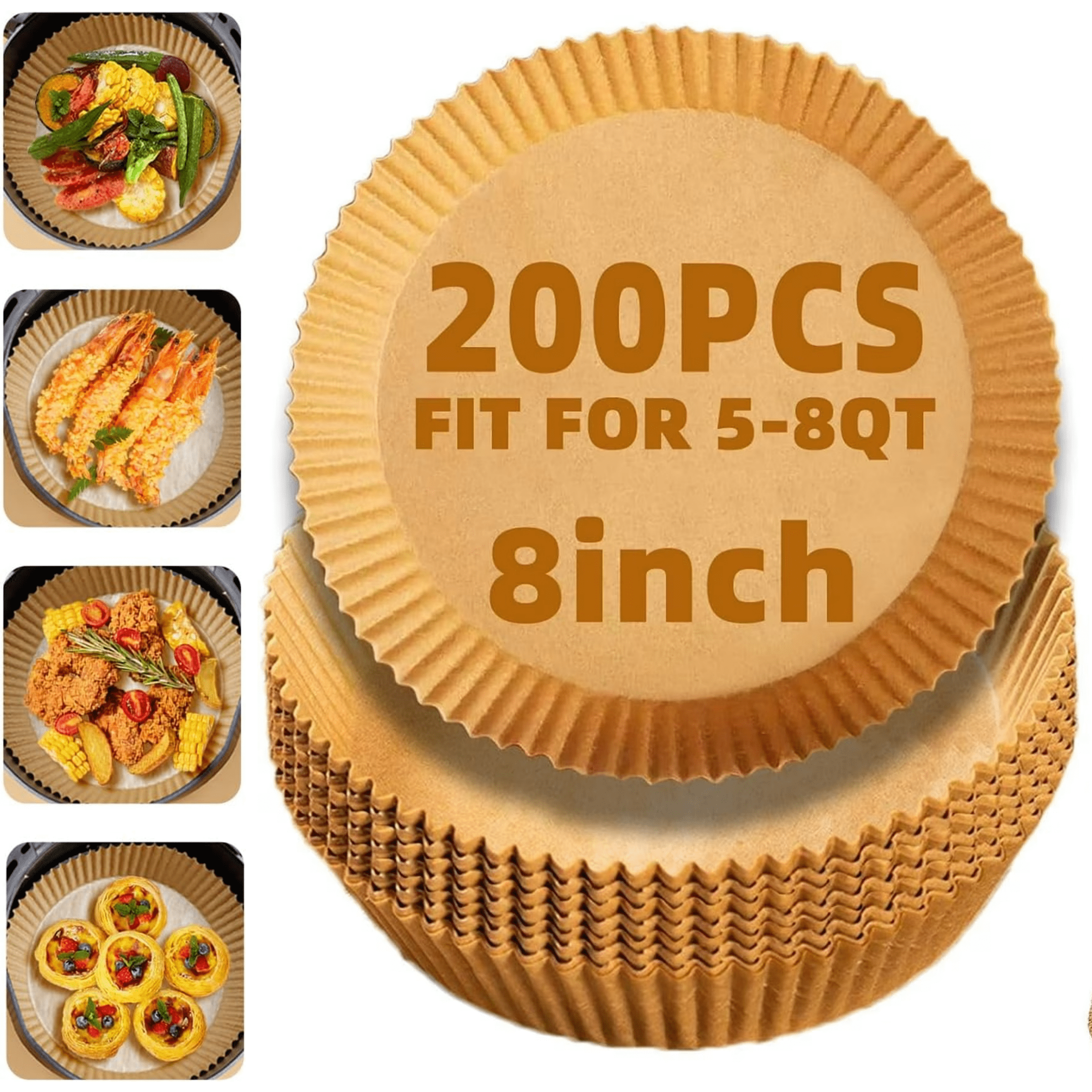 Manss Air Fryer Disposable Paper Liner, 8 inch Round Non-Stick Air Fryer Liners Parchment Paper for 5-8 QT Air Fryer Baking Roasting Microwave(200Pcs)