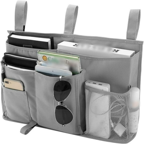 Manss Bedside Caddy Improved with 3 Buckles,Hanging Organizer for Phone, Magazine, Accessory&Remote,Best for Dorm Room,Bunk Bed,Hospital Bed,Bed Rail, Headboard,Apartment,Bathroom&Travel,Grey