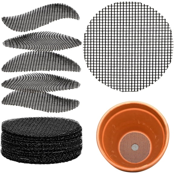Manss Flower Pot Hole Mesh Pad, 4" Rounds Drainage Hole Mesh Pad, Preventing Soil Loss, Anti-Slip, Bonsai Bottom Grid Mat, 100 Pack