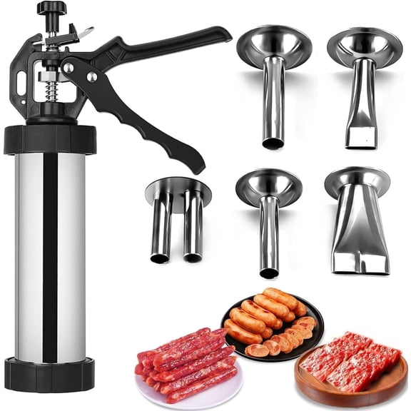 Manss Jerky Gun Kits, Jerky Maker Gun, Beef Jerky Gun,Stainless Steel Sausage Stuffer Jerky Making Gun with 5 Stainless Nozzles