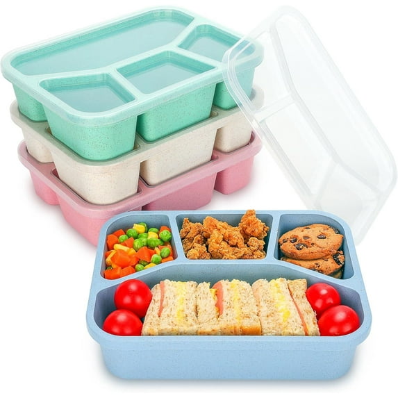 Manss Lunchable Container, 4 Pack Bento Lunch Box, 4-Compartment Lunch Box Container for School Work Travel, Microwave & Dishwasher Safe