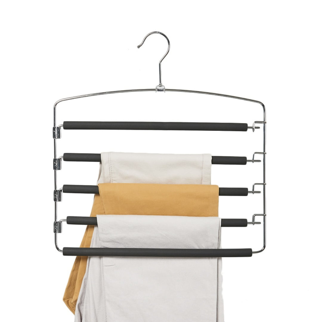 2PCS Trouser Hanger Pants Hanger Space Saving 5 In 1 Non-Slip Multifunctional Pants Rack Stainless Steel Pants Hangers Multiple Layers Clothes Hanger - Foto 9