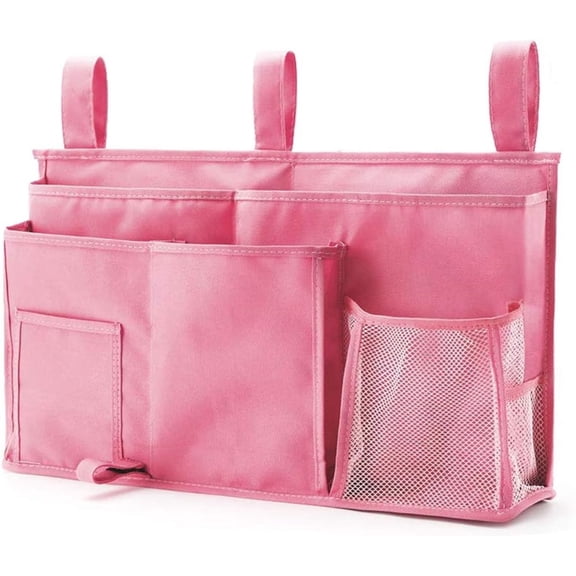 Manss Pink Bedside Caddy Hanging Bed Organizer Storage Bag Pocket for Bunk and Hospital Beds, College Dorm Rooms Baby Bed Rails,Camp 8 Pockets