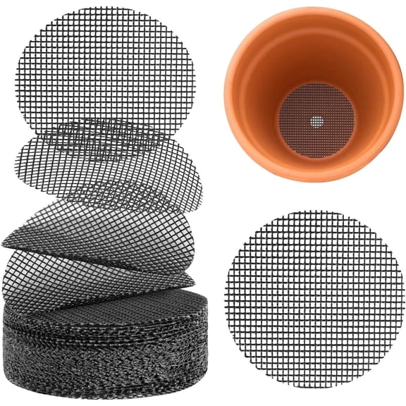 Manss Plant Pot Hole Mesh Pads, 2 inch Round Flower Pot Drainage Covers, Bonsai Bottom Grid Mat, Gardening Essentials, Durable & Reusable, 100 Pack